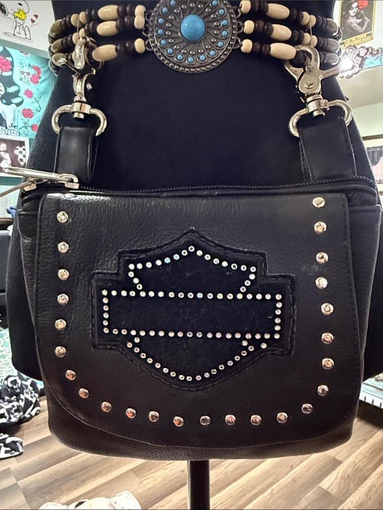 Birds Leather Handbags - Black Studded Mini Crossbody Bag - Unbranded